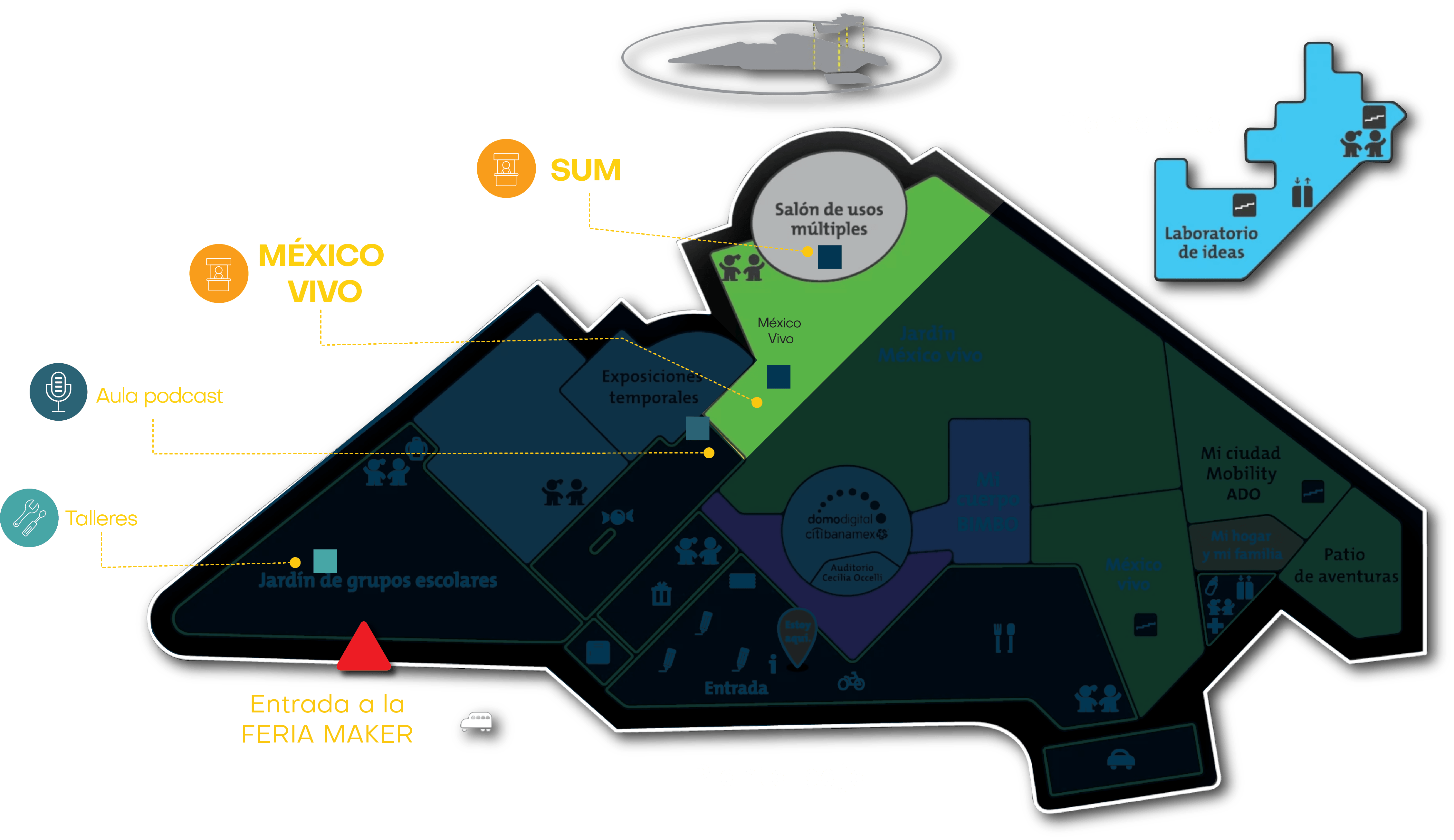 Mapa de las áreas de la Expo